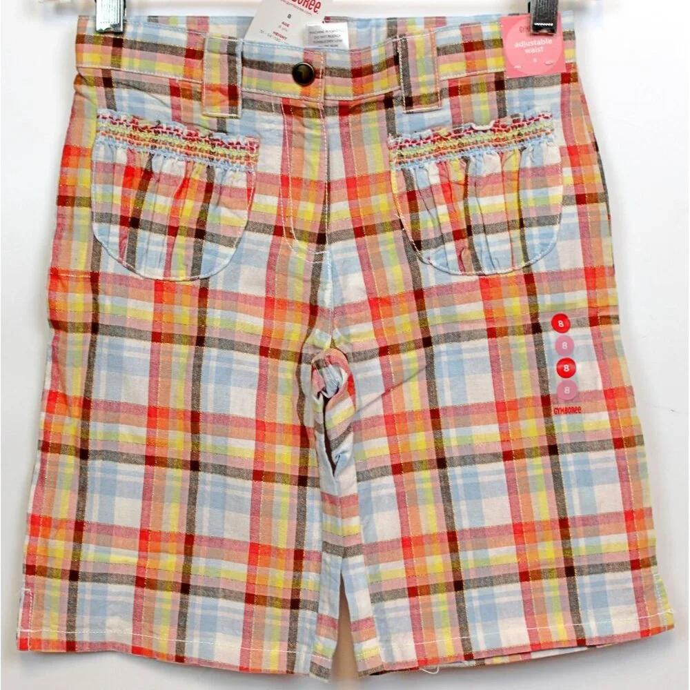 NEW 2007 Gymboree Island Getaway Plaid Bermuda Walking Shorts sz 8 Pocket Adjust